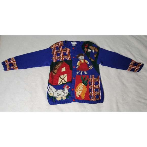 Alexandra Bartlett Sweaters - Vtg Alexandra Bartlett Sweater Cardigan Apple Orchard Farm Rabbits Size S